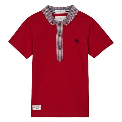 Boys' red gingham print trim polo shirt